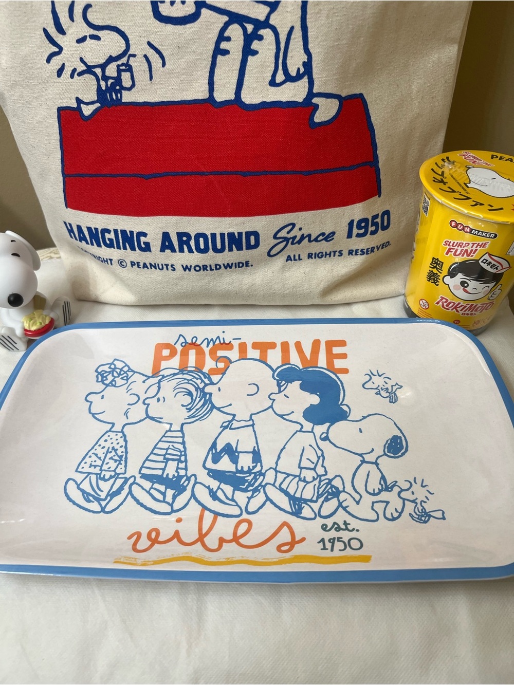 Snoopy peanuts Canvas Large Tote,Tray figure, Total Of 4 Items NWT - Picture 3 of 9
